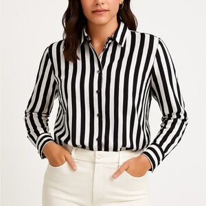 Denim and Flower Navy & White Striped Button‑Up Shirt spring blouse